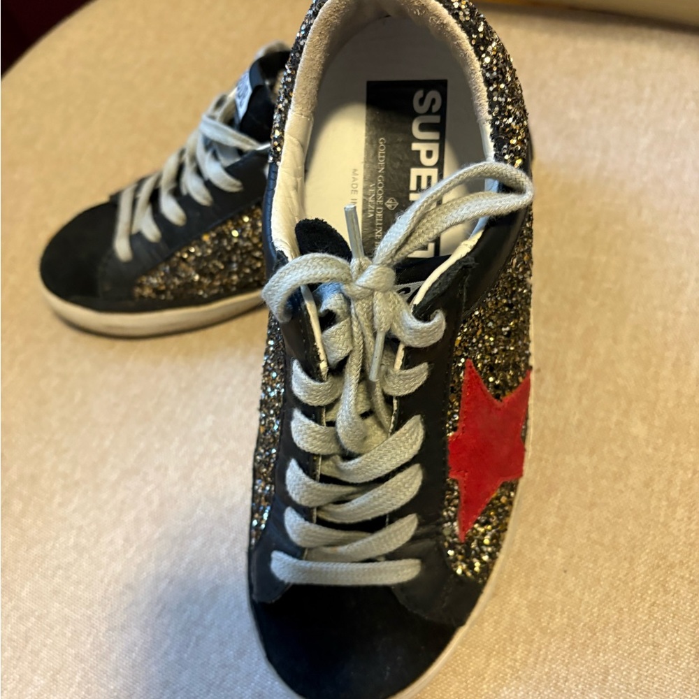 Golden Goose Women's Black Glitter Sneaker with Red Star